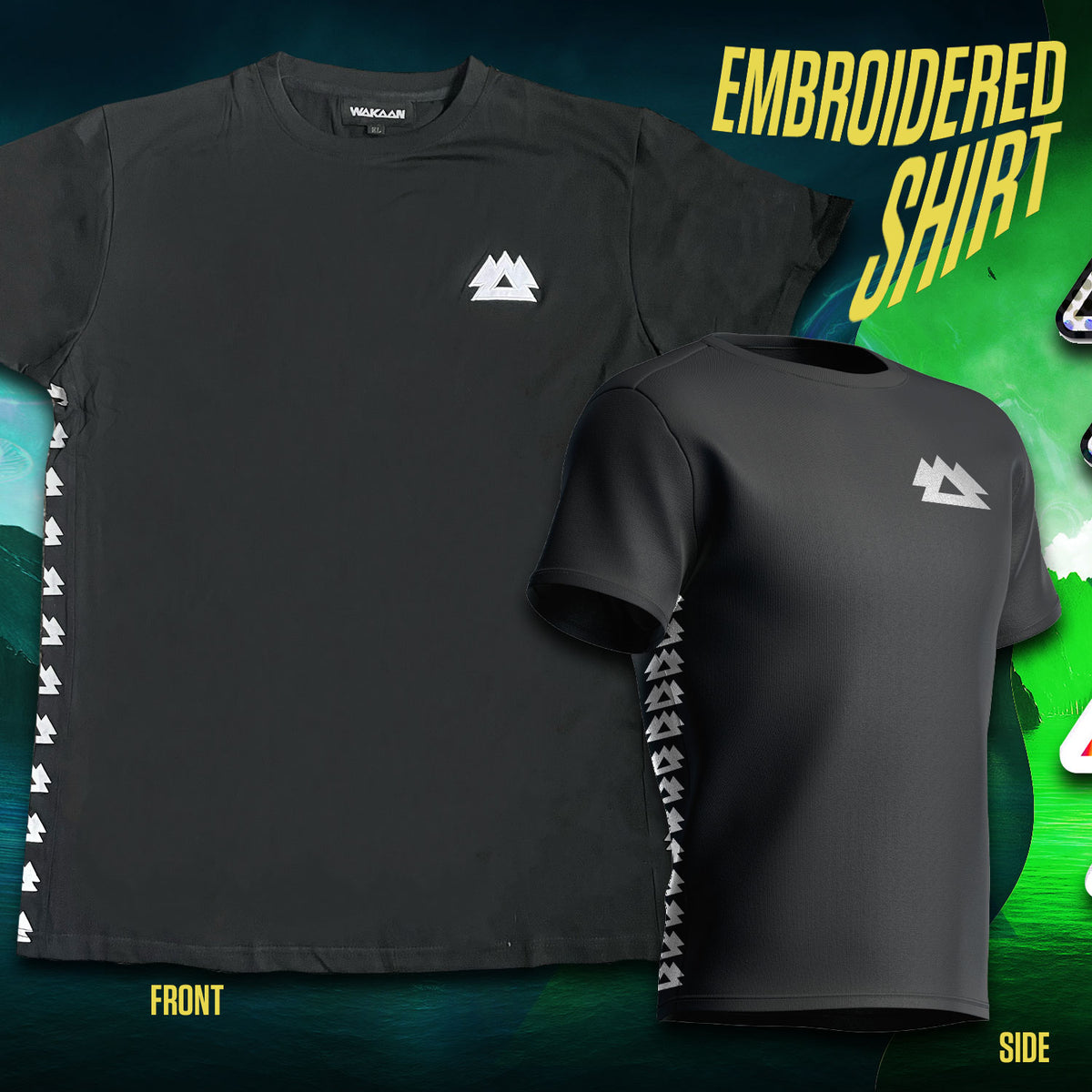 WAKAAN Embroidered Cut &amp; Sew Black T-Shirt